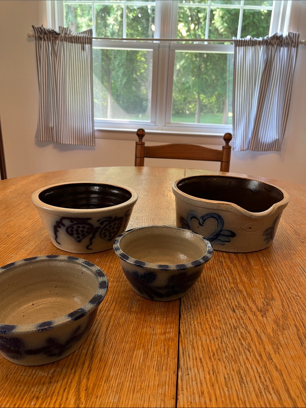 Handmade Salt-Glazed Ceramic Bowls with Blue Motif